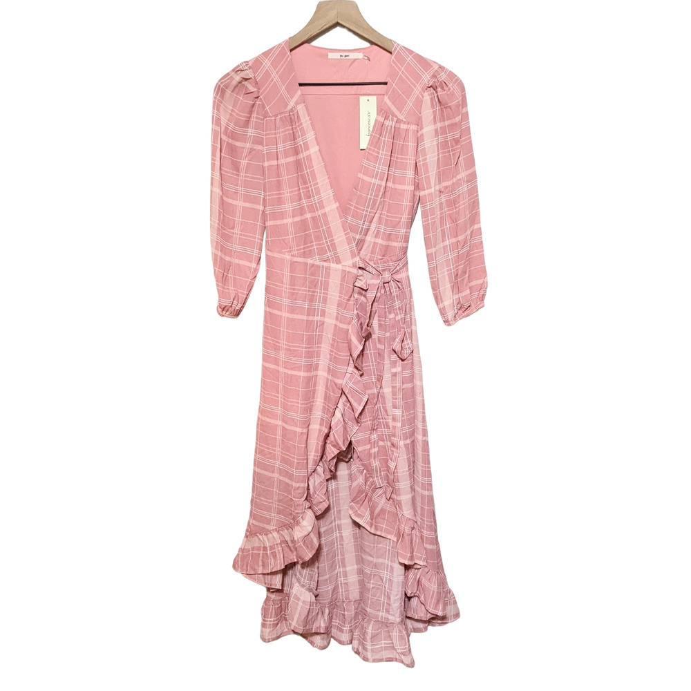 Mi Ami XXS Leticia Rose Pink Plaid Wrap Dress 3/4 Sleeve Women's New NWT